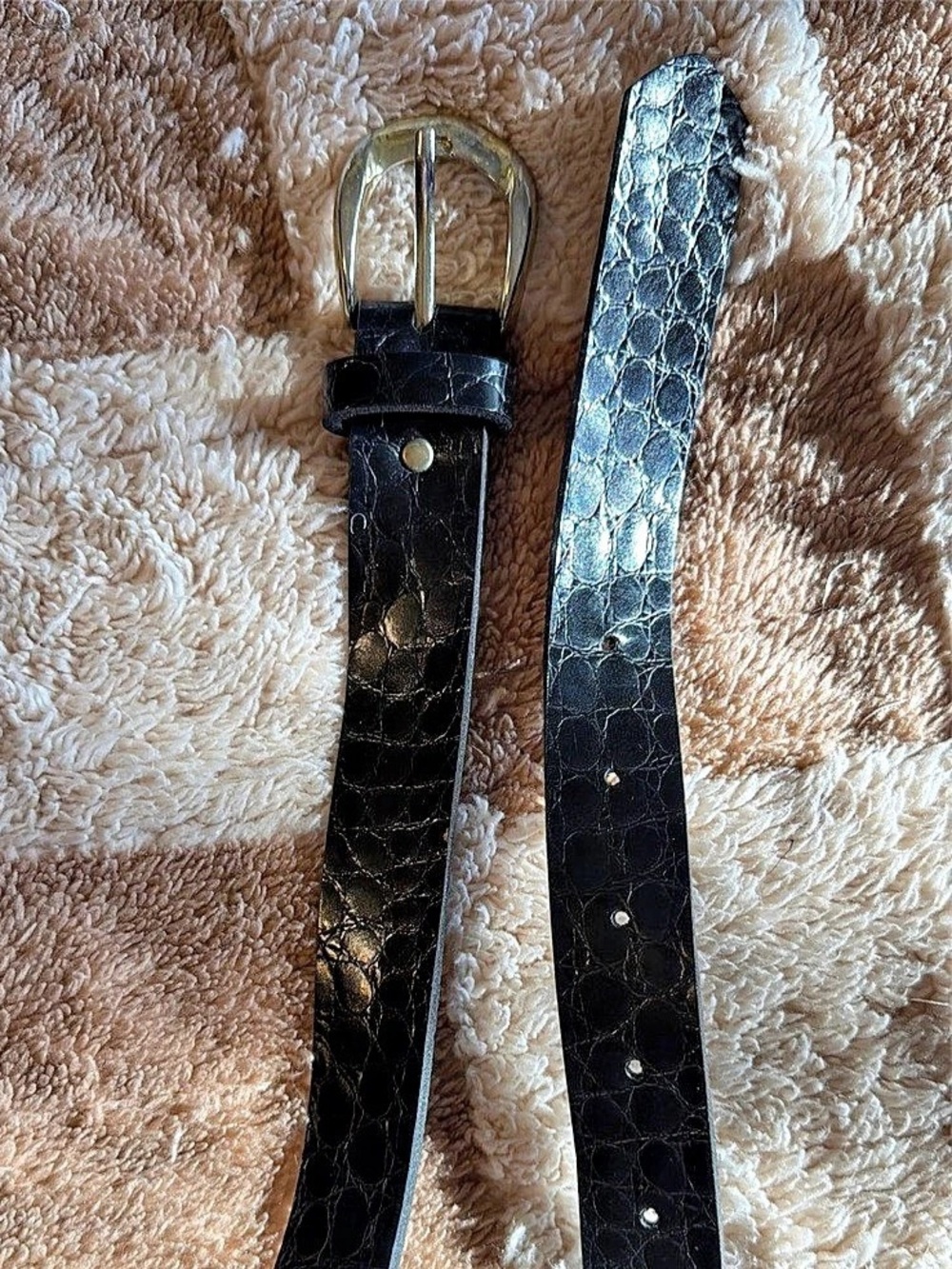 Vintage Black & Fold Crocodile-Embossed Belt 36”